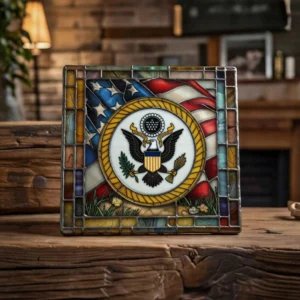Handcrafted Military Insignia Stained Glass Trivet