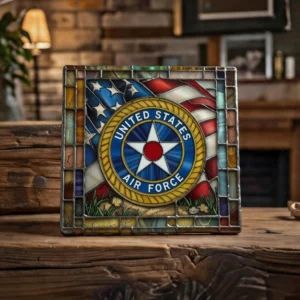 Handcrafted Military Insignia Stained Glass Trivet