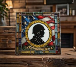 Handcrafted Military Insignia Stained Glass Trivet
