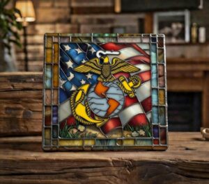 Handcrafted Military Insignia Stained Glass Trivet