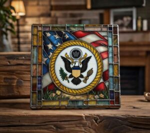 Handcrafted Military Insignia Stained Glass Trivet